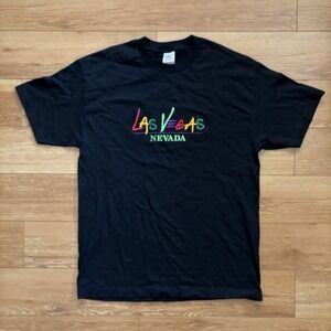 Vintage Y2K Las Vegas Nevada 3D Embroidered Promo Black T-Shirt Men's Large